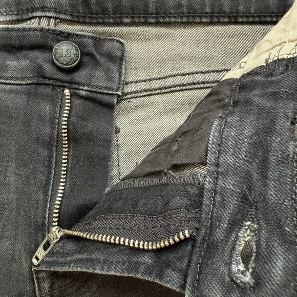 R13 Biker Boy Distressed Skinny Denim Jeans Women's 28 Gino Black Raw Hem NWOT - Picture 14 of 16